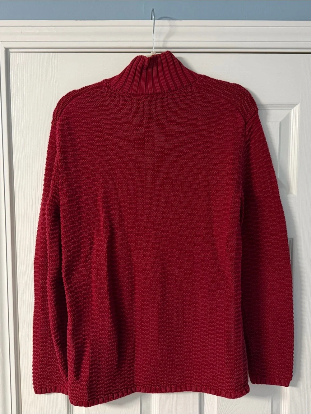 Armani Exchange Red Knit Funnel Neck Sweater with Side Zip